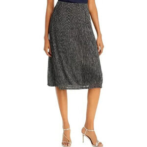 🔷 AQUA Knit Black Silver Metallic Midi Skirt Size Small MSRP$68 NWT Holiday